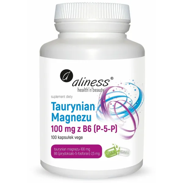 Taurynian Magnezu 100 mg z B6 (P-5-P)  x 100 vege caps Aliness