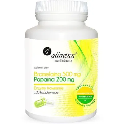 Bromelaina 500mg Papaina 200mg 100 Vege kaps.Aliness