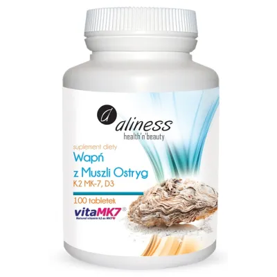 Wapń z muszli ostryg z K2 i D3 100 tabl Aliness