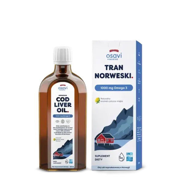 Tran Norweski 100mg Omega 3 cytryna-mięta 250ml Osavi