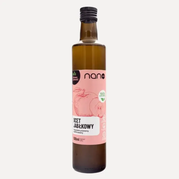 Ocet Jabłkowy 5% 500ml Nanovital niefiltrowany, niepasteryzowany