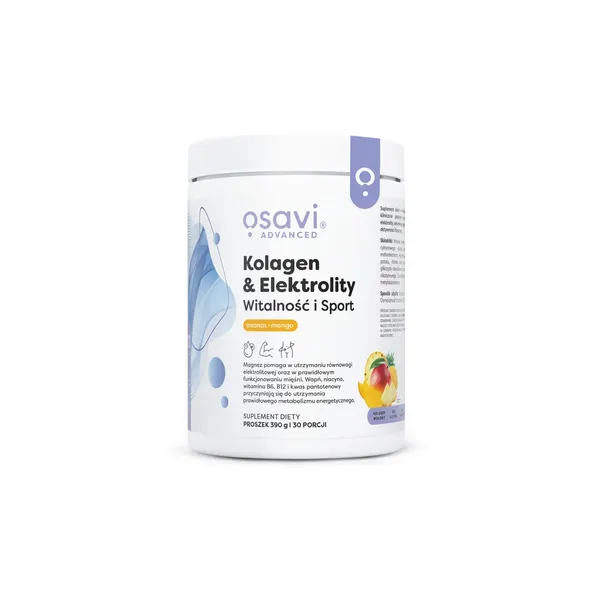 Kolagen Elektrolity Witalność i Spotr Ananas, Mango 390g Osavi