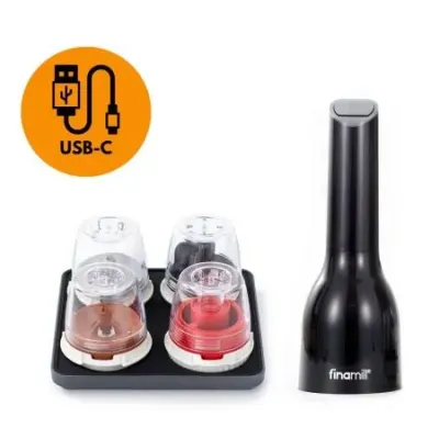 Zestaw Finamill BBQ akumulatorowy USB-C (młynek + 4 pojemniki + tacka)