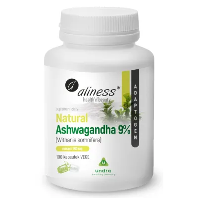 Naturalna Ashwagandha 560mg 9% 100kaps. Aliness