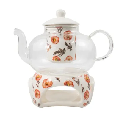 Dzbanek z zaparzaczem ceramiczny + podgrzewacz