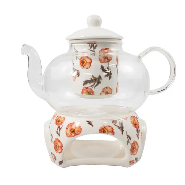 Dzbanek z zaparzaczem ceramiczny + podgrzewacz