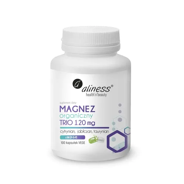 Magnez Organiczny TRIO 120mg z B6 100 kapsułek Aliness