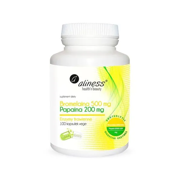Bromelaina 500mg Papaina 200mg 100 Vege kaps.Aliness
