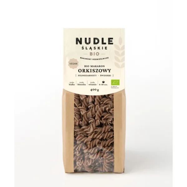 Makaron Orkiszowy Pełnoziarnisty Świdry 400g BIO Nudle Śląskie