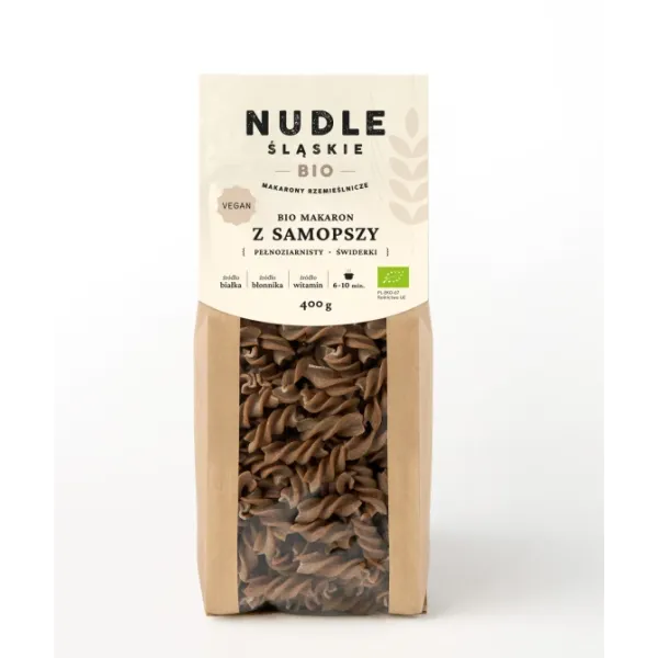Makaron z Samopszy Pełnoziarnisty Świdry 400g BIO Nudle Śląskie