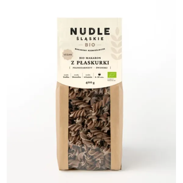Makaron z Płaskurki Pełnoziarnisty Świdry 400g BIO Nudle Śląskie